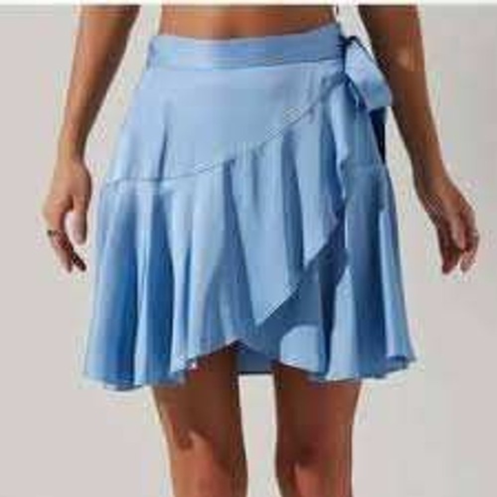 ASTR The Label Ruffle Viscose Wrap Skirt Women L Sky Blue ACS9122